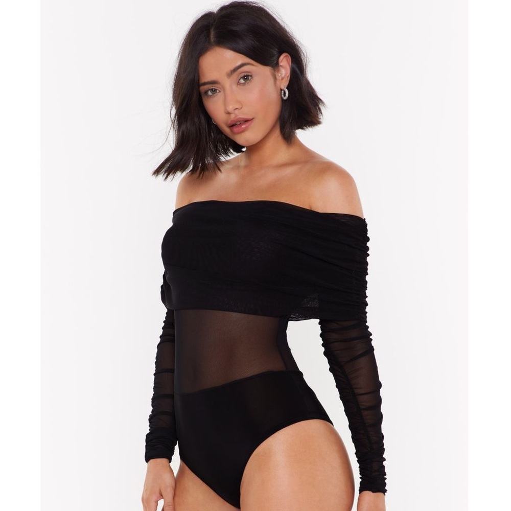 Nasty Gal Off The Shoulder Ruched Black Bodysuit